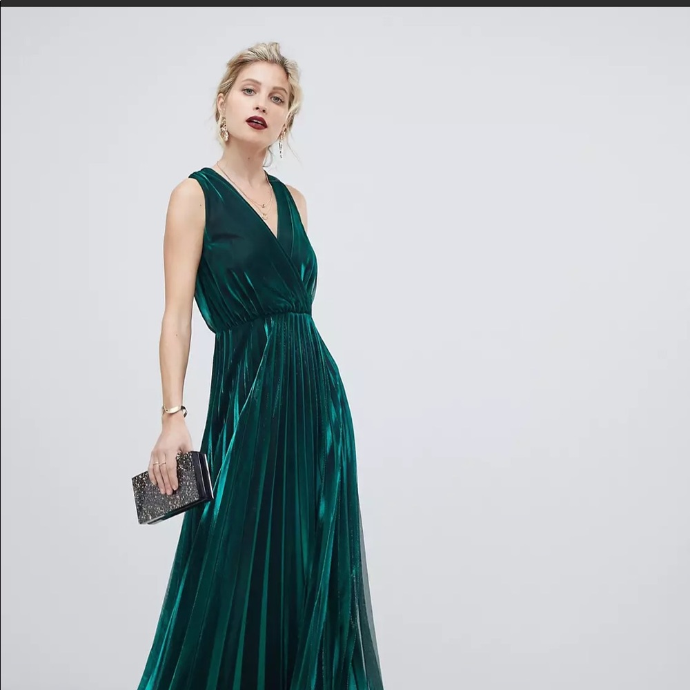 Forest Green shimmer wrap maxi dress